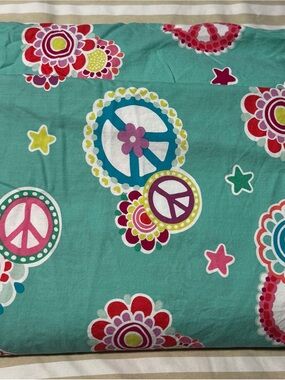 Pottery Barn Teen Teal Floral Peace Sign Duvet Cover Twin Size PB